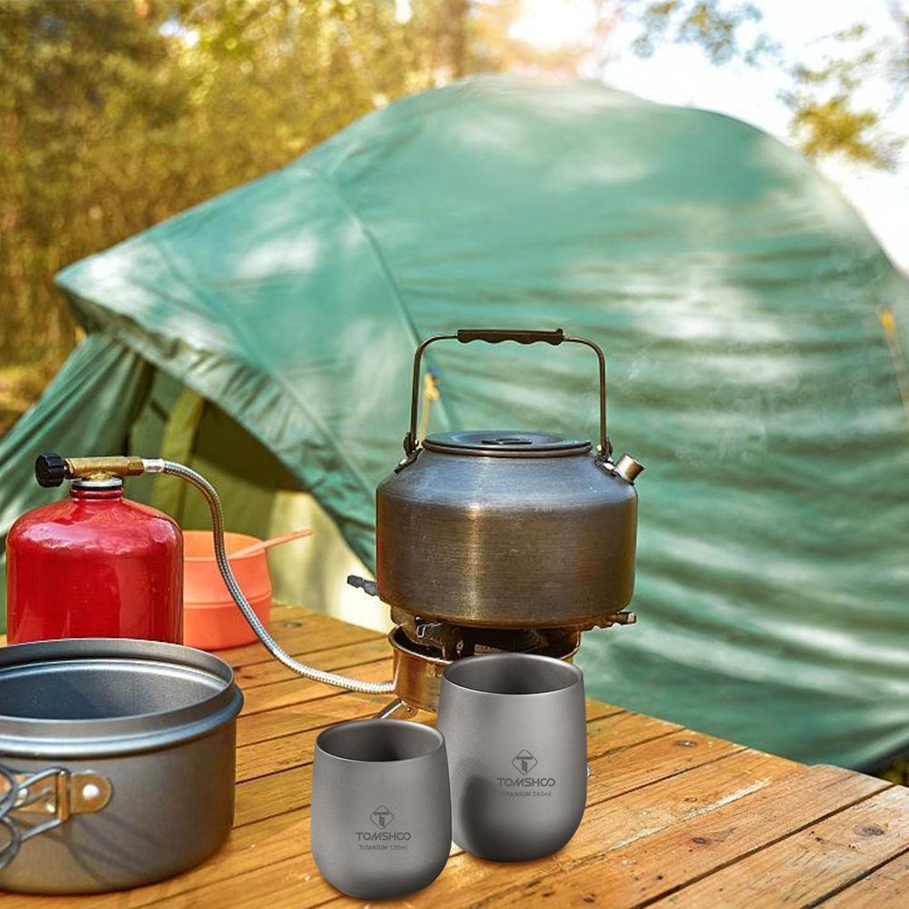 TOMSHOO Μονωμένο κύπελλο ποτού διπλού τοίχου Camping Titanium Water Cup για Κάμπινγκ Πεζοπορία