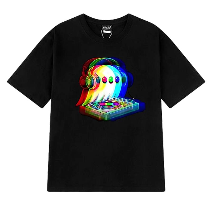 

2025 Хаус Музыка Призрак Диджей Оптическая Иллюзия EDM Хэллоуин Диджей принт Футболка Мужская Женская Топ Крутая Унисекс Хлопковая футболка с коротким рукавом 4XL