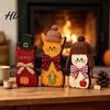 Interchangeable Holiday Ornaments 3Pcs Christmas Wooden Cat with Hat and Bow Tie Decorative 2D Rustic Wood Figurines Flat Thanksgiving Tabletop