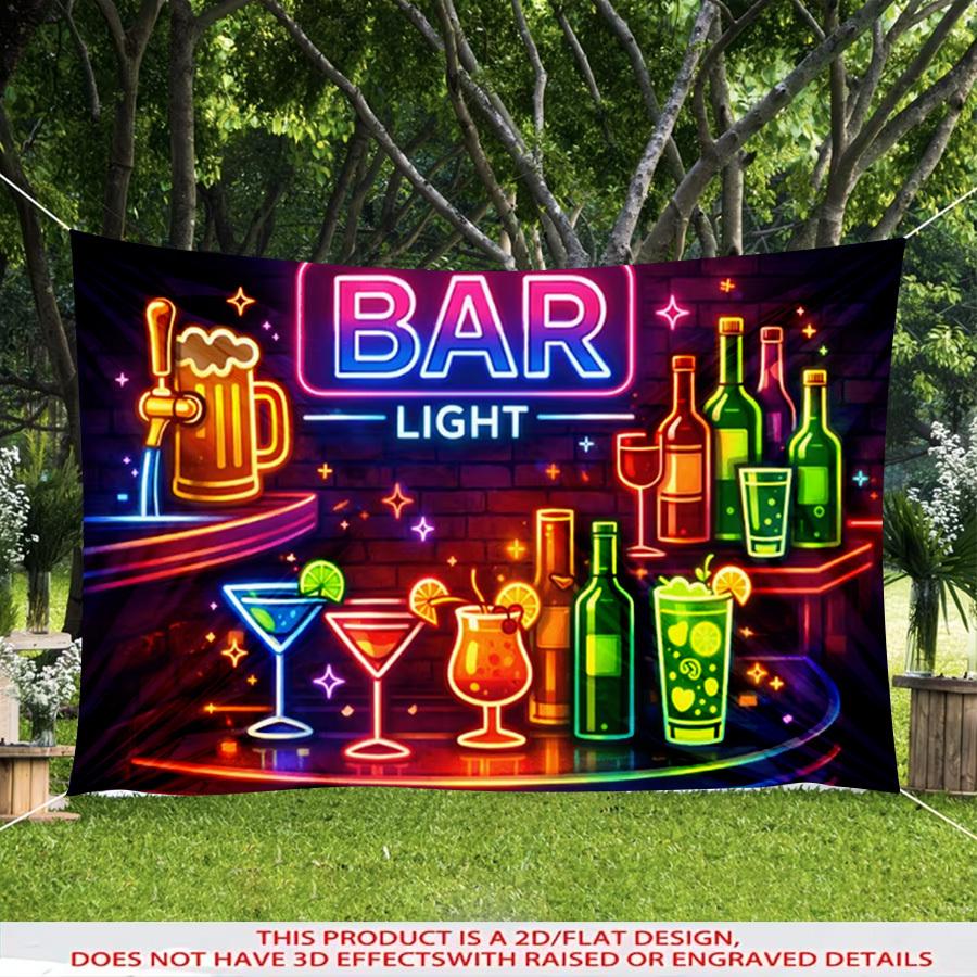 Neon Bar Birthday Photo Backdrop, for Birthday Party Photo Booth Decor