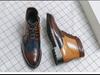 Men's Autumn Plus Size Colorblock Pointed Toe Leather Ankle Boots - Formal/Casual High-Top with Zipper