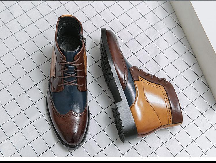 Men's Autumn Plus Size Colorblock Pointed Toe Leather Ankle Boots - Formal/Casual High-Top with Zipper