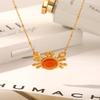 Stainless Steel Crab Pendant Necklace with Orange Cat's Eye Stone - Women's Trendy Jewelry