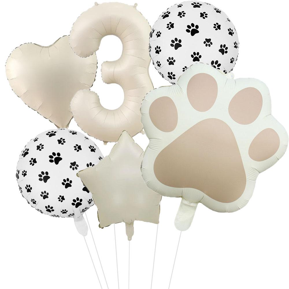 6 szt. Zwierzę Let's Pawty Pies Kot Łapa Balon Aluminiowy 32 cale Kremowy Numer Urodziny Dekoracja Balon Baby Shower