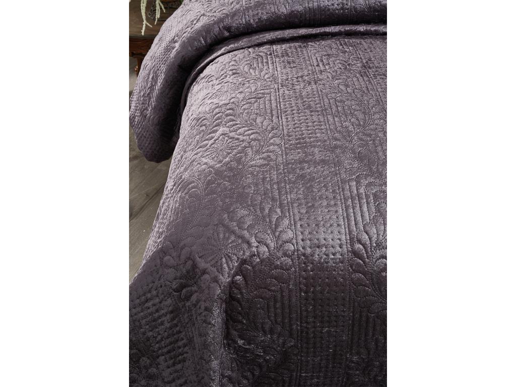 Velica Samt-Tagesdecken-Set, 3-teilig, Bettdecke 250 x 260, Kissenbezug 50 x 70, Doppelbettgröße, Queen-Size-Bett, Anthrazit