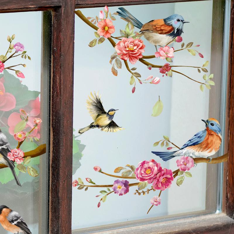 Spring Summer Flowers Birds Series Window Decoration Stickers Pvc Room Decoration Electrostatic Glass Shading Stickers