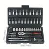 46pcs 1/4-Inch Car Repair Tool Kit - Socket Set with Ratchet & Torque Wrench for Auto Mechanics