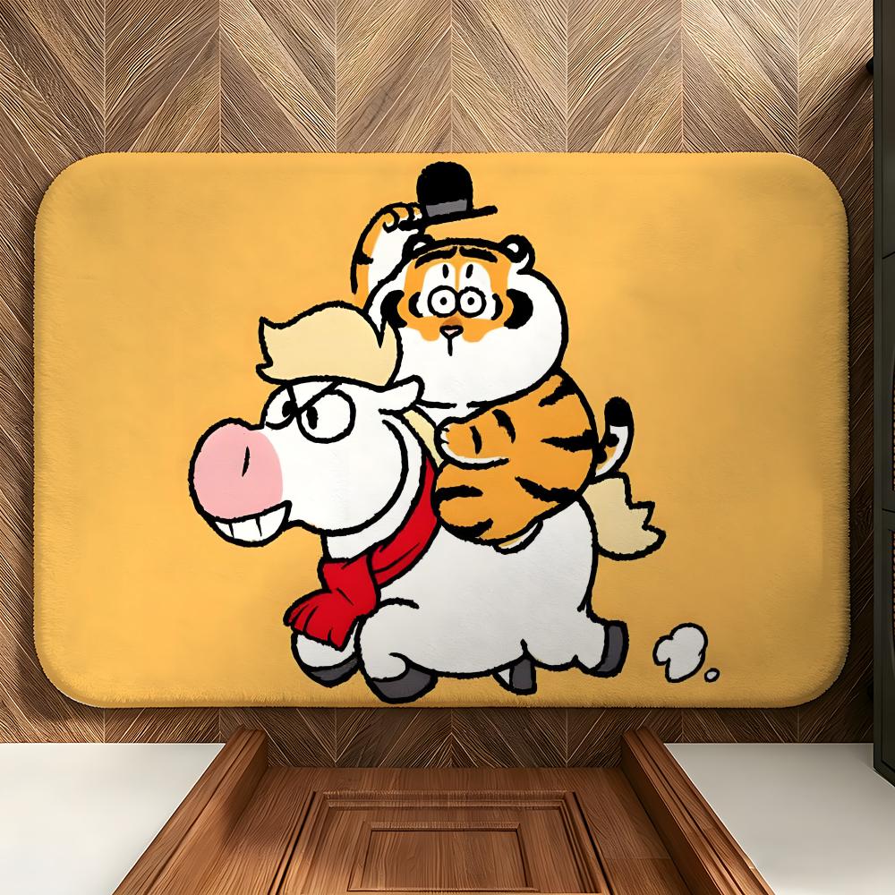 Character I-I'm Not Fat T-Tiger Floor Mat Soft Flannel Entrance Door Mat Non Slip Absorbent Bathroom Bedroom Floor Rug