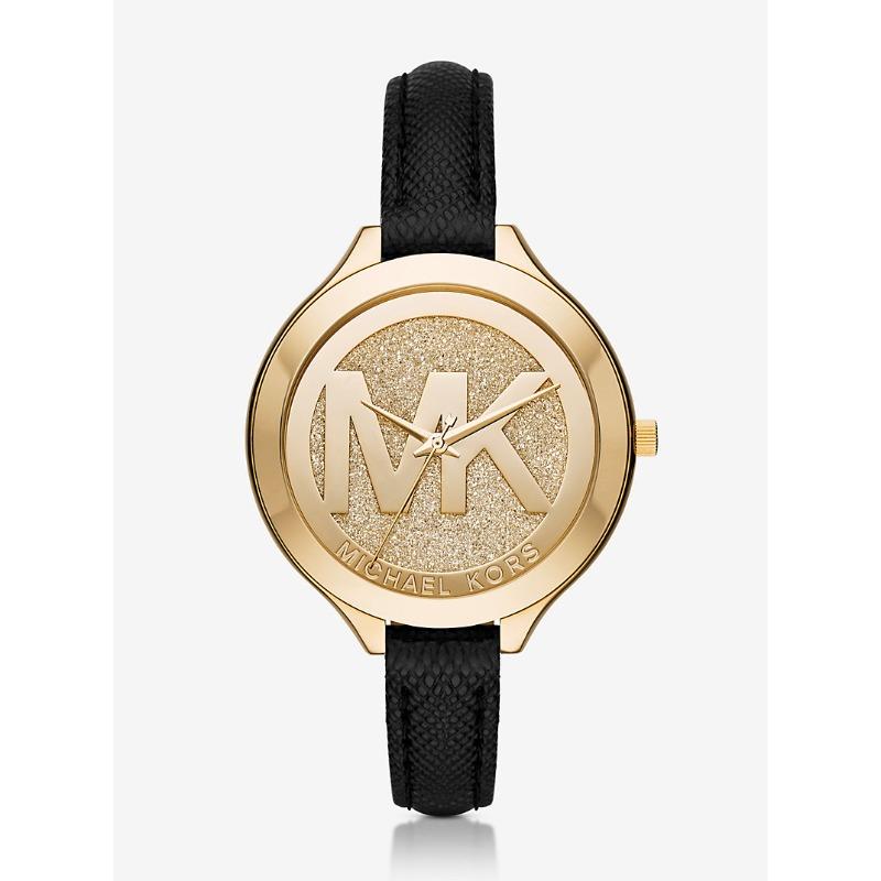 

Женские часы Michael Kors Slim Runway с паве, золотистого тона и кожаным ремешком MK2392 коричневый/золотой