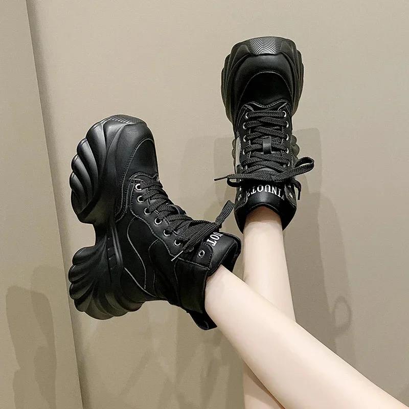 Mode Damen Winter Flats Plateau Sport Stiefeletten PU Leder Schnürung Mode Casual Laufschuhe Damen Neuer 2025 Trend Komfort Stiefel