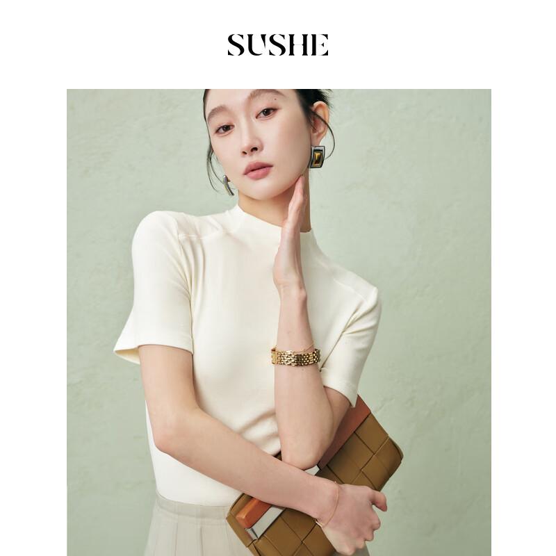

Women s Slim-Fit Semi-High Collar Short Sleeve Top S