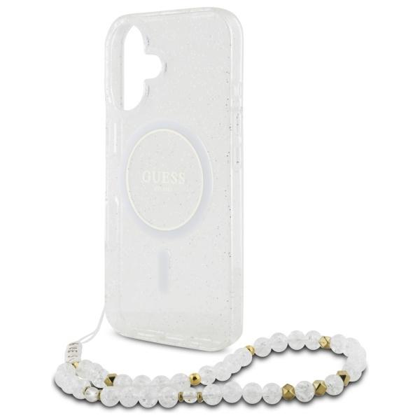 Guess Guhmp16Mhgcrelst Iphone 16 Plus6.7 Przeźroczysty/Transparent Hardcase Iml Glitter With Pearl Strap Magsafe