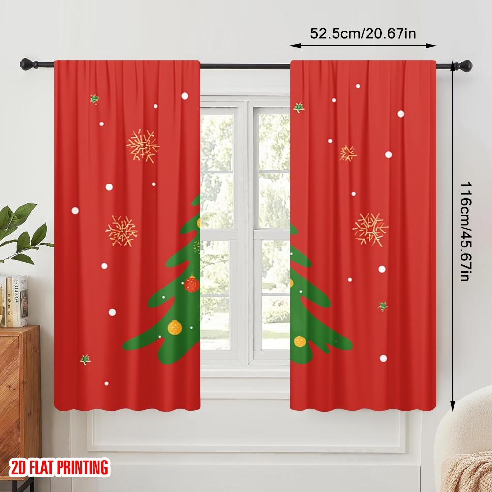 2pcs,2D Plane Printing Curtain Popular Christmas Trees Polyester Easy Install (without Rod) Holiday Ldeal for Living Room,