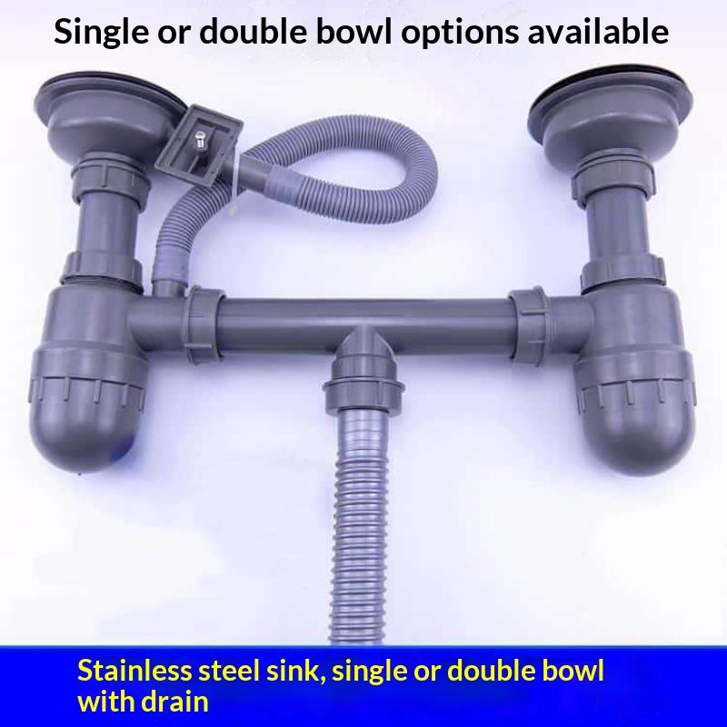 Double Bowl Kitchen Sink Drain Pipe Kit Leak Proof Anti Blocking UV Resistant Long Lifespan for Outdoor Patio Kitchen Sinks