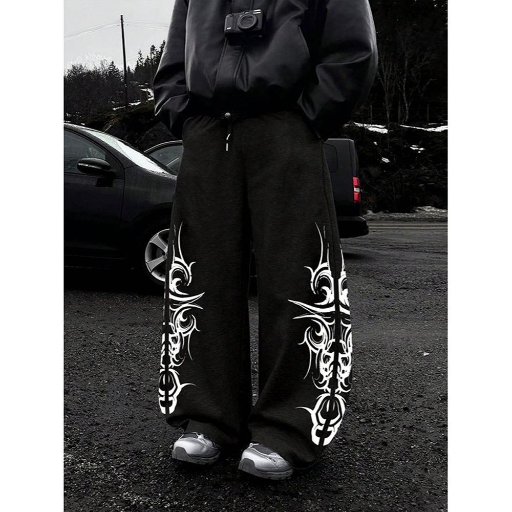 Herren Europäische & Amerikanische Hip-Hop Print Lässige Jogginghose - Retro Gerades Bein Design, Frühling/Herbst M schwarz