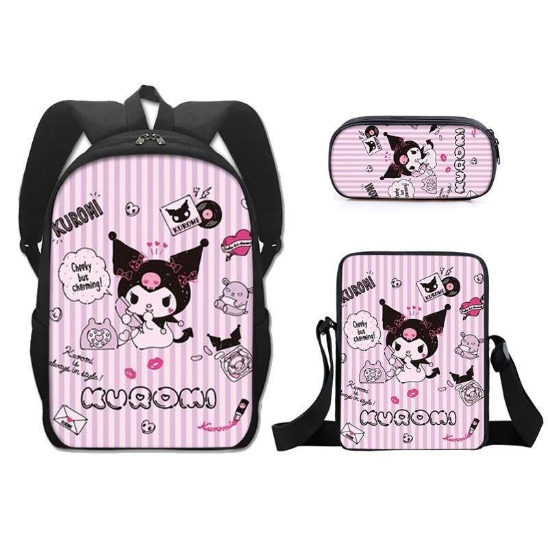 Kuromi Student Backpack Set With Pen Case And Shoulder Bag