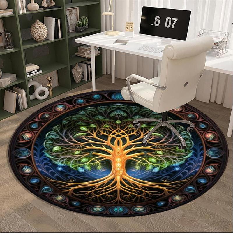 Yin-yang Tree Of Life Round Carpet Chair Cushion Round Entryway Rug, Soft Round Rugs for Living Room, Bedroom, Circle Carpet Decor Gifts