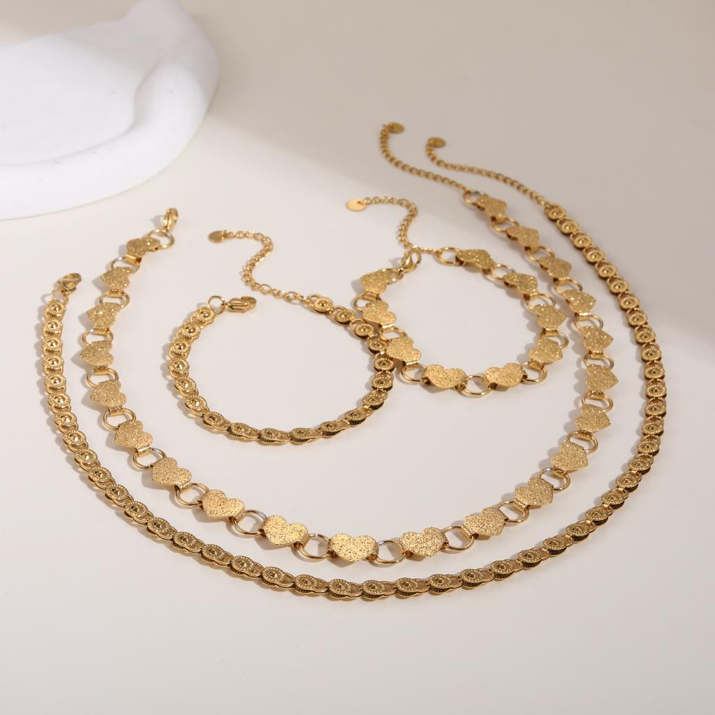 GEMCHIC Women's 18K Gold Plated Stainless Steel Heart Hollow Necklace Bracelet Set Geometric Chain Fashion Jewelry