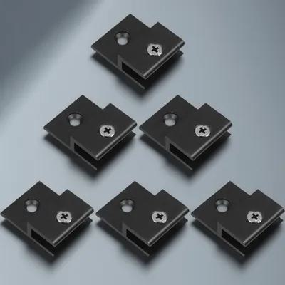 6Pcs Modern Black Aluminum Glass Clamps H-Type Mirror Holder Clips Secure Mounting for Glass Mirrors Acrylic Displays Wall Shelf