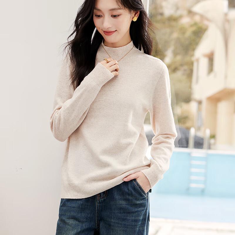 VICTORIA&VERA Women's Skin-Friendly Wool Semi-High Collar Long-Sleeve Knit Sweater