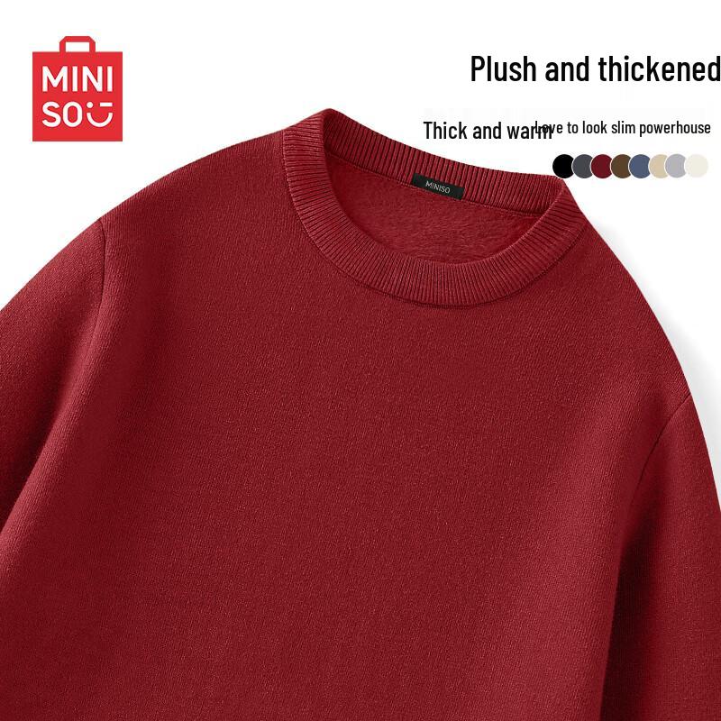 MINISO Men's 2024 Winter Fleece-Lined Round Neck Sweater