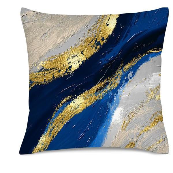Home Decor Blue Gold Abstract Marbling Pillow Covers Pattern Cushion Cover Suitable For Sofa Bedroom Car Pillow Cover