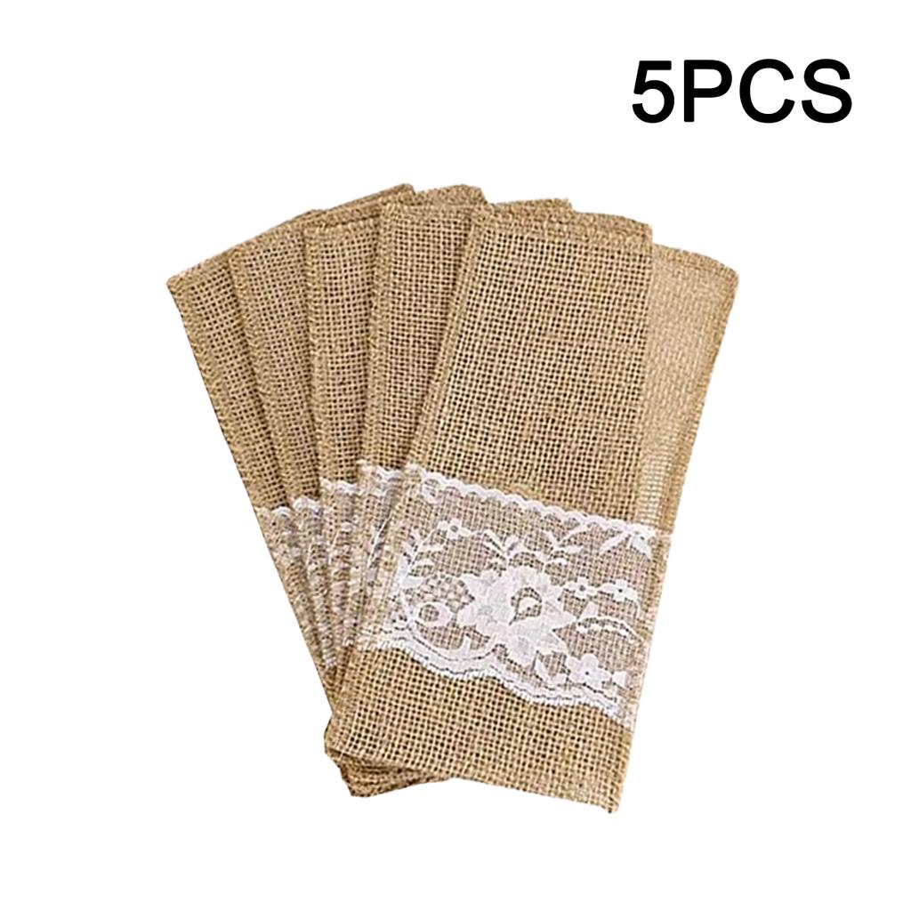 10/20/30pcs Burlap Lace Utensil Cutlery Pouch Silverware Holder Knifes Forks Bags Burlap Napkin Bag for Rustic Wedding Party Dec