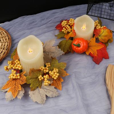 Thanksgiving Candle Rings Artificial Maple Leaves Pumpkin Candle Wreath Fall Candle Holder Table Centerpieces