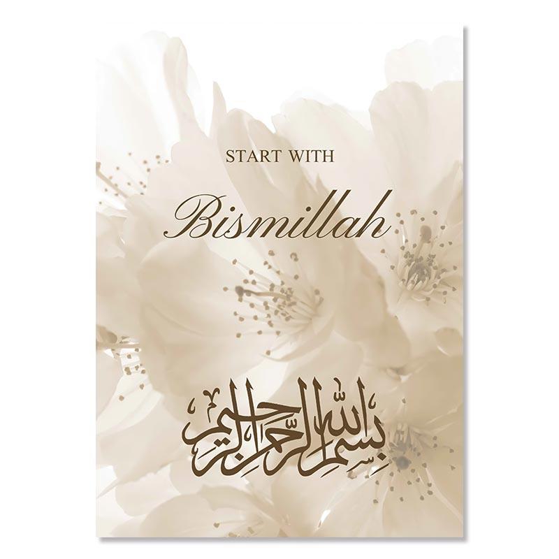 Bloemen Islamitische Canvas Muurschildering Bismillah Wall Art Poster Wall Art Print Islamiqu Canvas Schilderij Foto voor Woonkamer Home Decor