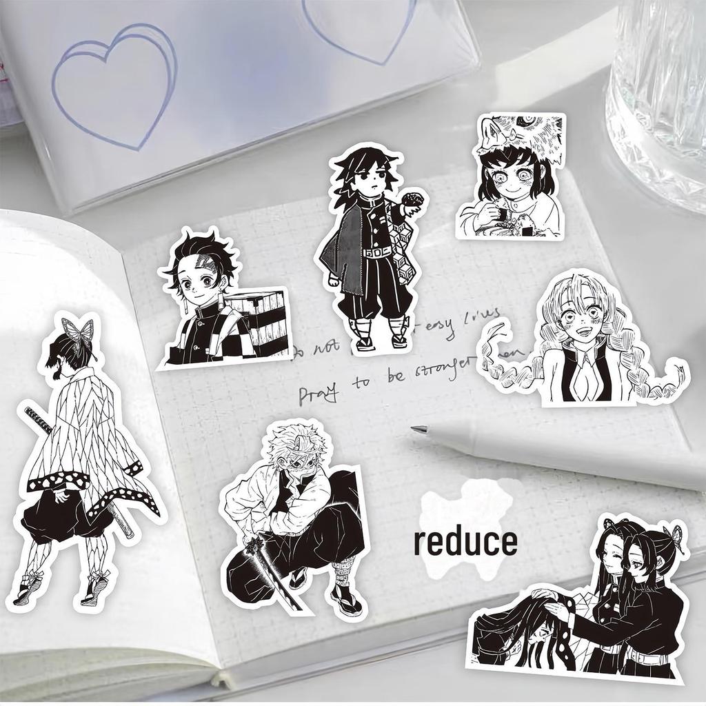 Demon Slayer Black & White Stickers: Tanjiro, Tomioka, Nezuko, Shinobu for Notebook Decoration