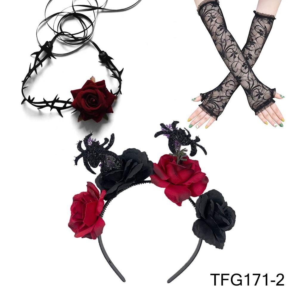Novelty Halloween Costume Accessories Day of The Dead Headpiece Rose Flower Necklace  for Women