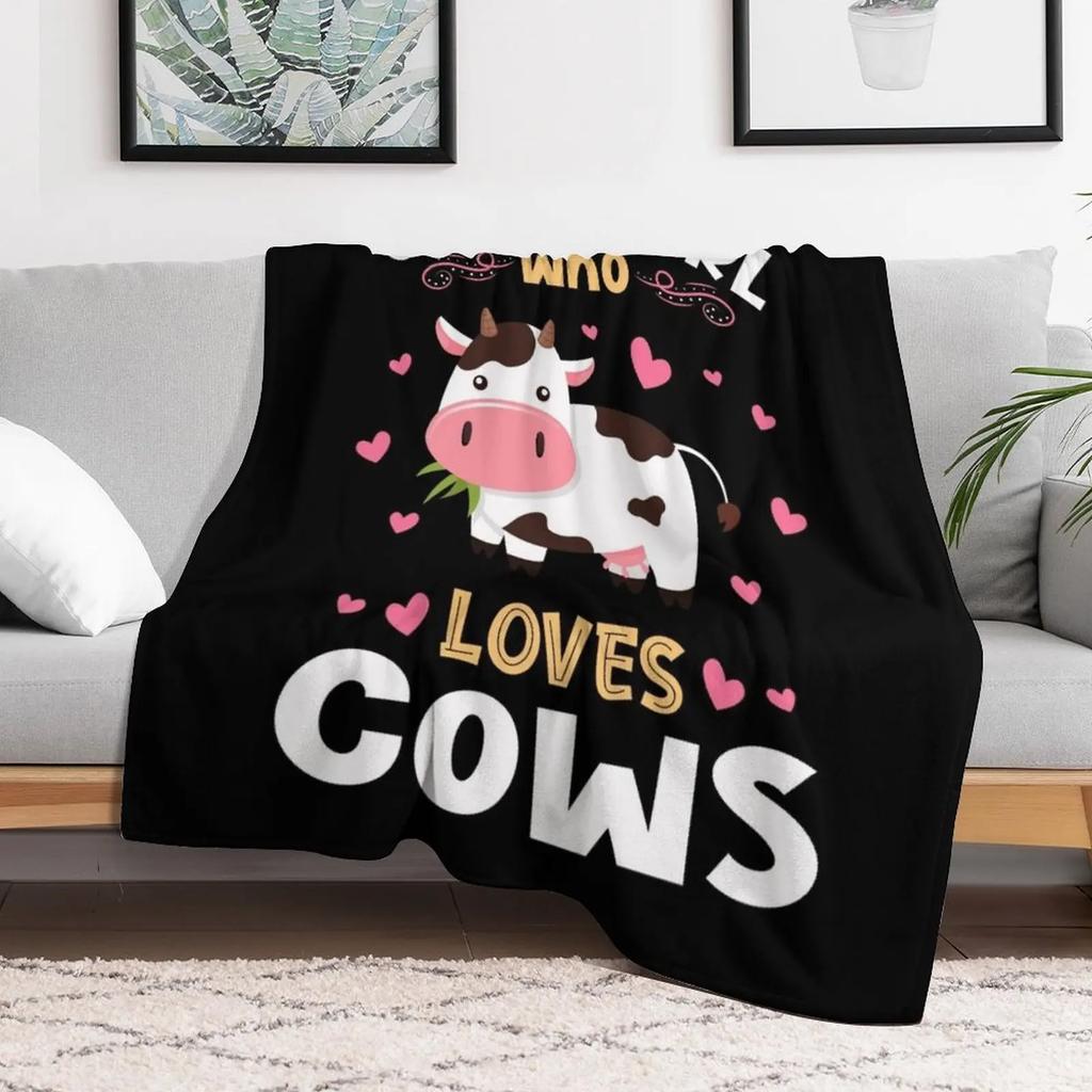 Just a Girl who Loves Cows Gift Throw Blanket Cozy Microfiber Throw Blanket for Home Bedroom