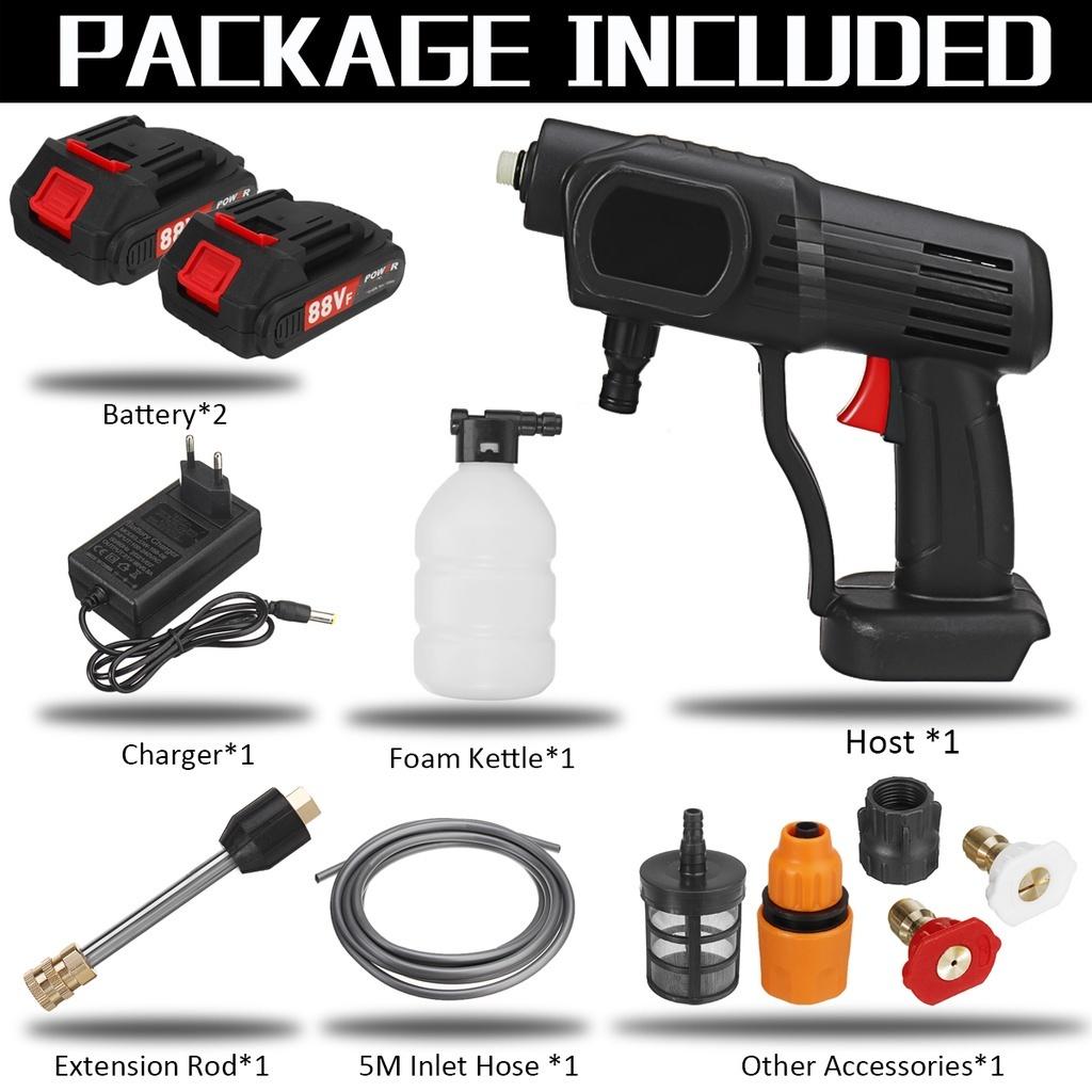 

Беспроводная мойка высокого давления 15000 мАч, распылитель воды, пистолет для мойки автомобиля, насадка для воды под давлением, уборочная машина для аккумулятора 18 В, 1500 Вт 2*Batteries