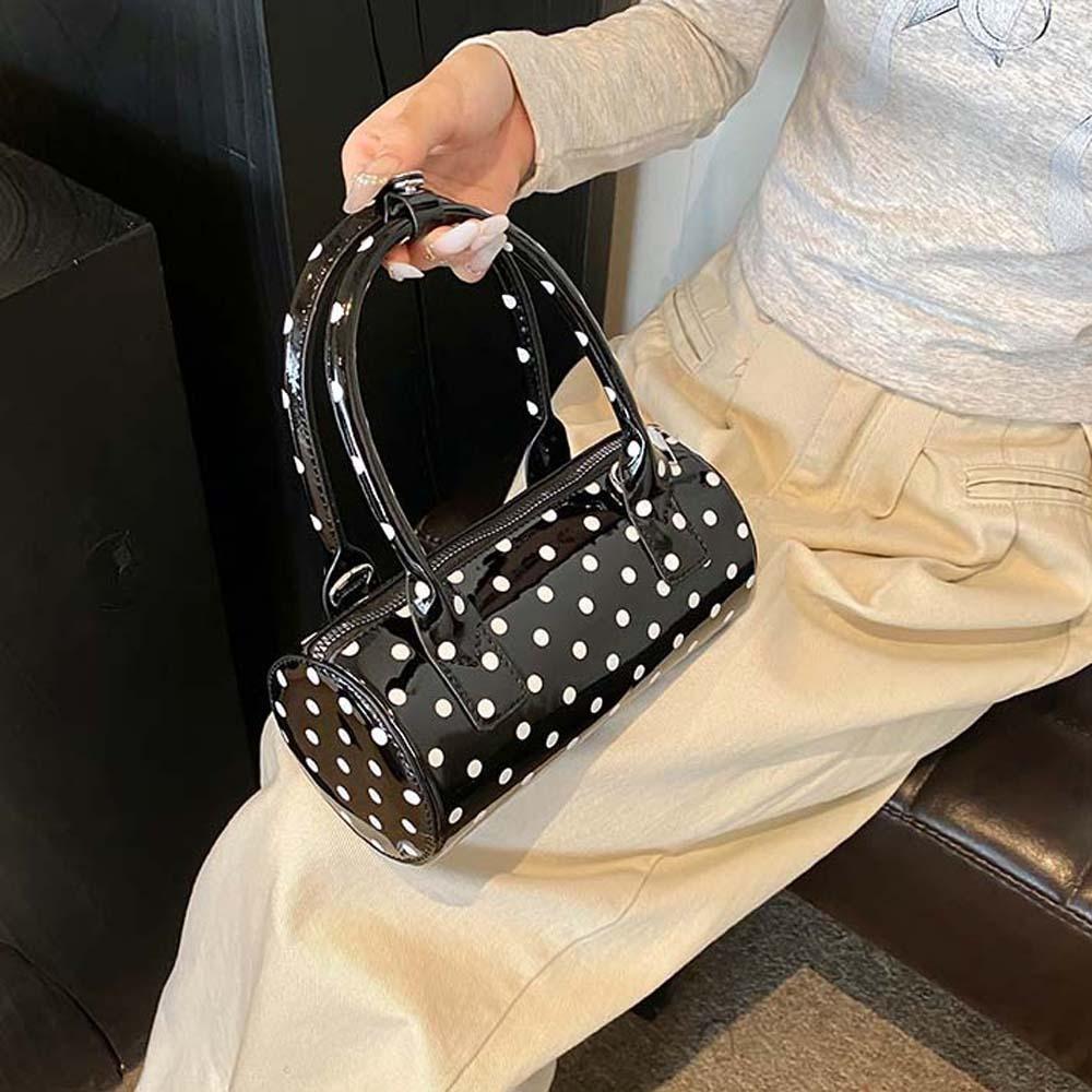 Korean Style Polka Dot Cylindrical Bag Polyester PU Shoulder Bag Portable Spicy Girl Handbag  Women
