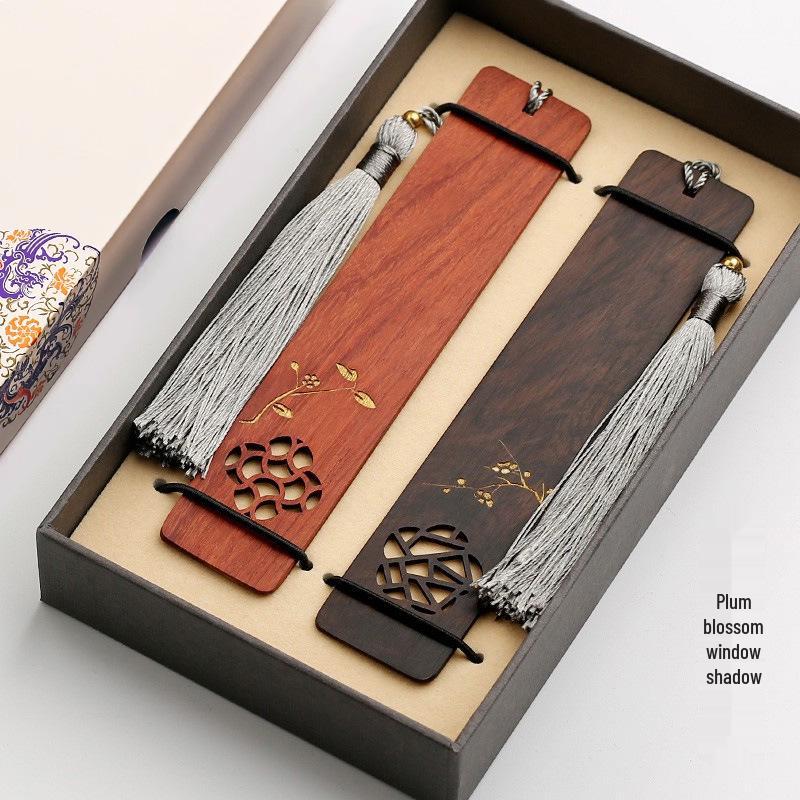 Rosewood Hollow Design Bookmark In Gift Box - Chinese Style Wooden Crafts Festival Gift