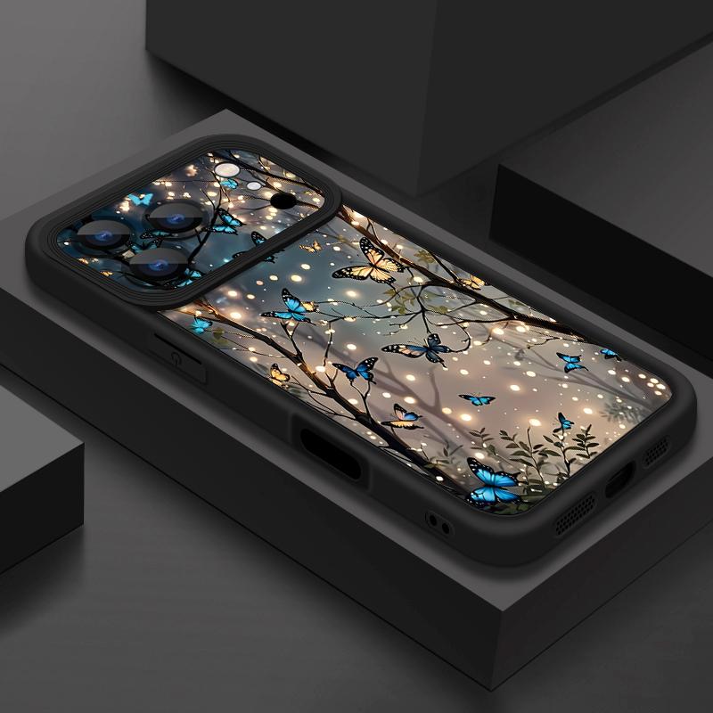 Měkké TPU Silikonové Pouzdro na Telefon Pro iPhone Air 16e 17 16 15 14 Pro Max 13 12 Pro 11 16 Plus Nárazuvzdorný Kryt se Vzorem Motýlů a Lesa