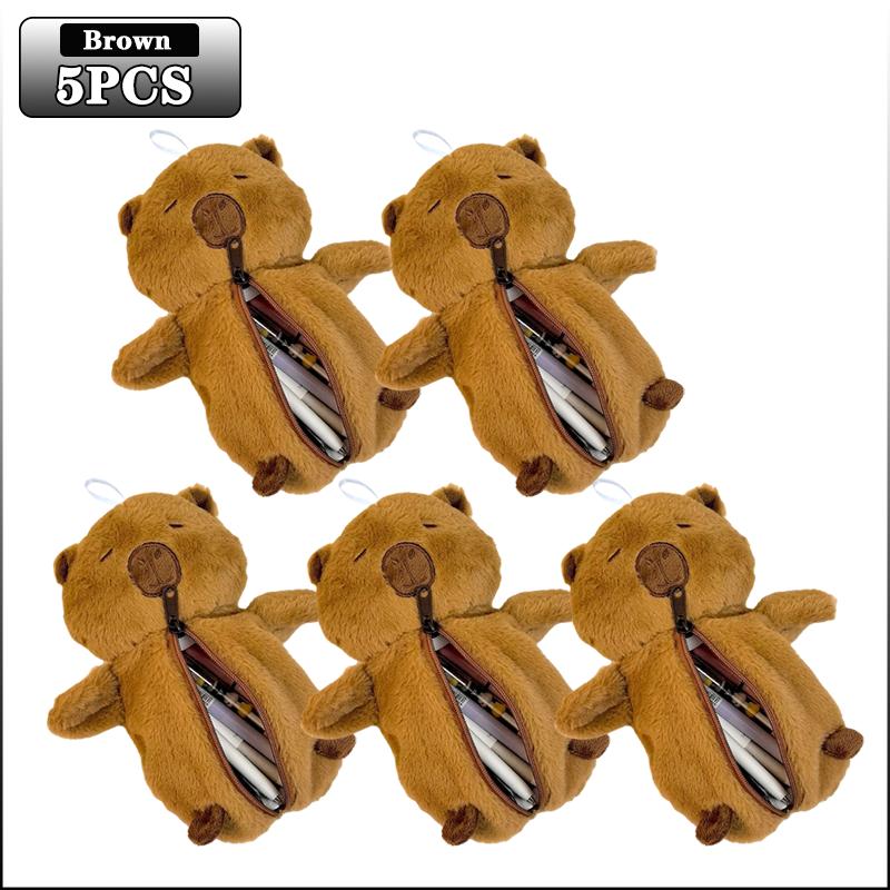 1-5PCS Capybara Plush Pencil Case Large Capacity Cute Cartoon Student Storage Pouch Desk Stationery Organizer Storage Bag
