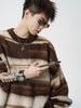 Unisex Mohair Round Neck Color Block Stripe Sweater - Autumn/Winter Casual Loose Fit