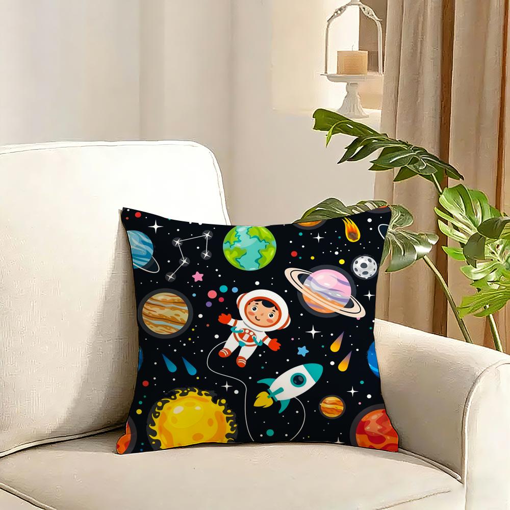 outer space spaceship astronaut rocket Cushion Cover Reversible Plush Pillow Cover Soft Fluffy  Home Decor for Sofa Bedroom
