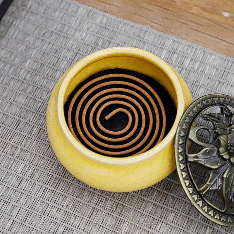 Ice Crack Coil Incense Burner with Fire Cotton Pad 4 Hours Ceramics Incense Cone Censers for Home Decor Ornaments Simple Ashtray 7