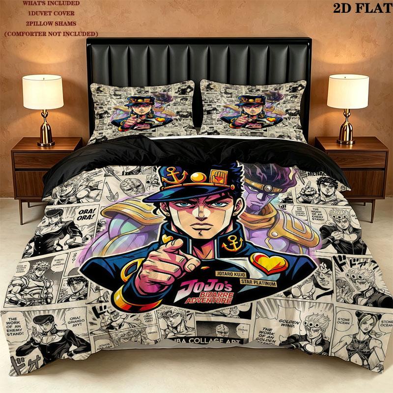 Jojos Bizarre Adventure Set Copripiumino Trapuntato Federe Regalo di Compleanno per la Casa(1 * copripiumino + 2 * federa, senza nucleo)