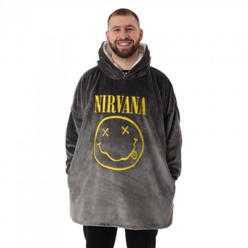 Nirvana Mens Logo Blanket Hoodie One Size gris
