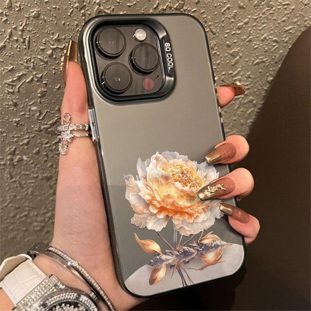 Luxury Lotus Flower Anti-drop Armour Case For iPhone 16 Pro Max 15 14 13 12 11 Pro XR XS X 7 8 Plus Lens protect plating Cover