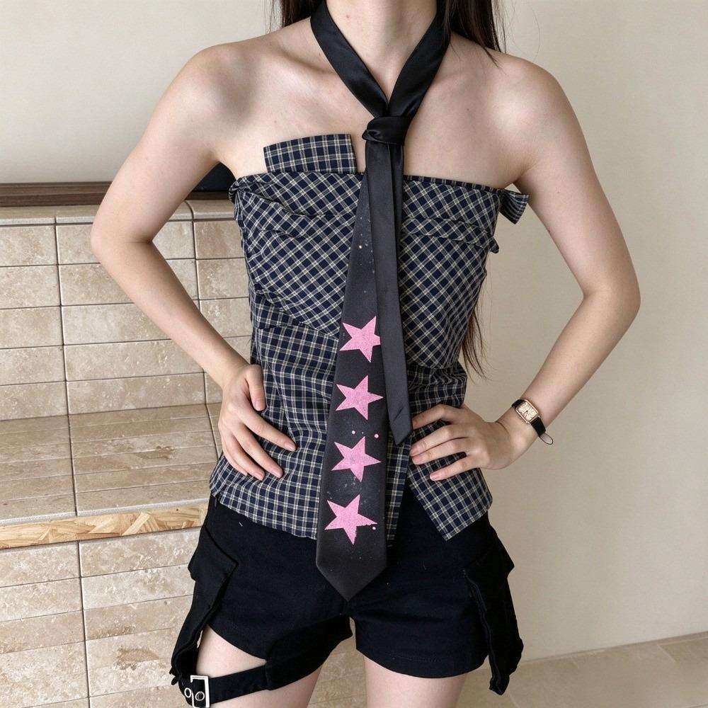 Multi-Use Design Star Print Necktie Y2K Style Hand-Tied Neck Accessory Harajuku Fashion