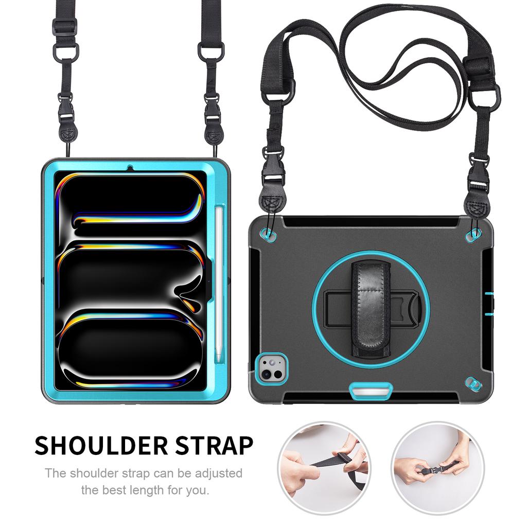 For iPad Pro 13 (2025)/13 (2024) Case Kickstand PC + TPU Rugged Cover with Shoulder Strap