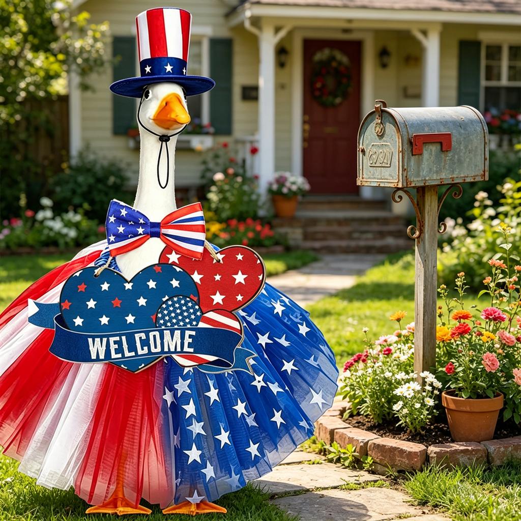 Independence Day Festive Goose Outfits with Bow Tie and Hat 250th Anniversary Goose Outfit for Outdoor Patio Yard Lawn Art