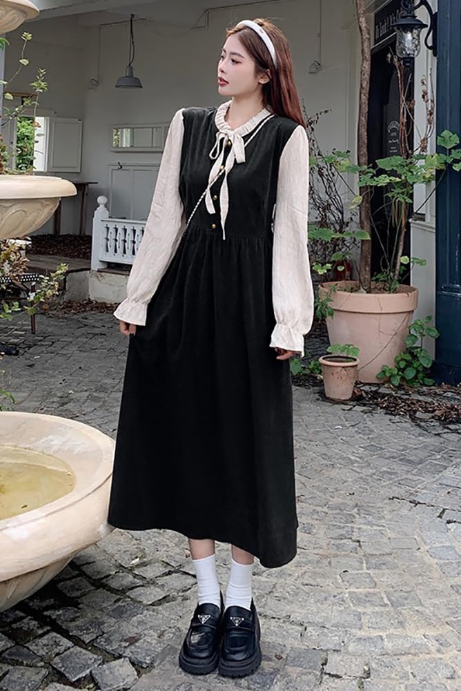 Chubikime Long Split Long Cute Dress with Soft Corduroy Loose Perfect for and Stylish and Casual Women's Dress, Sleeves, A-Line Ribbon, Fabric, Fit,