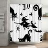 Black Silhouette Halloween Shower Curtain Witch Cat Spider Dragon Bat Print Polyester Fabric for Bathroom Decor White 72x84in