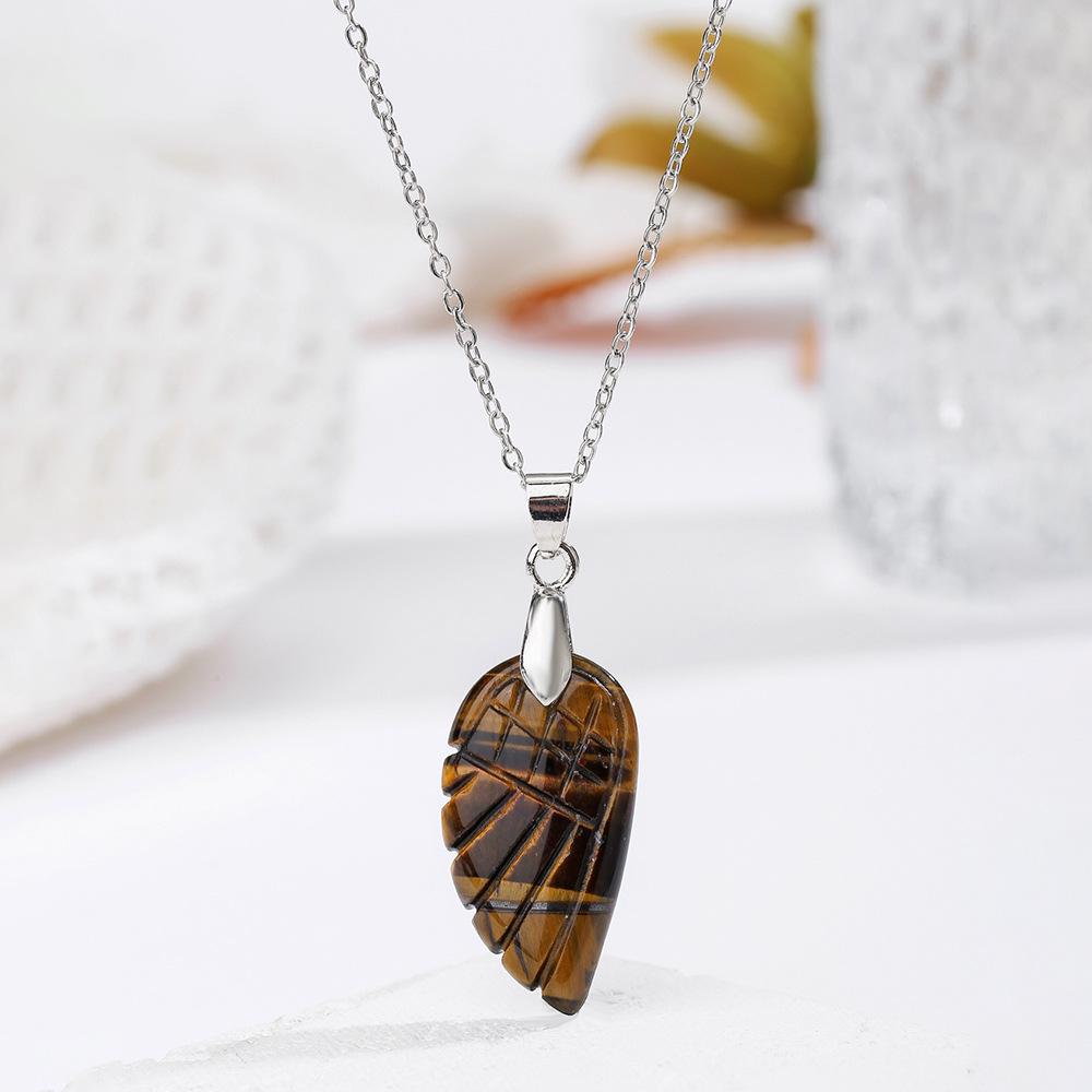 Natural Crystal Angel Wings Pendant Necklace - White Bohemian Charm Jewelry