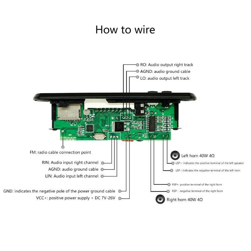 Decoding Module with Remote Control Bluetooth-compatible 5.0 Car MP3 Player USB Decoding Module 2x40W Amplifier
